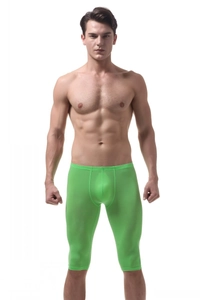 Detailed texture of men's fluorescent green high-elastic ice silk quick-dry sports shorts