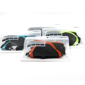 Set of men's low-rise boxer briefs in neon green and blue colors in zipper bags
