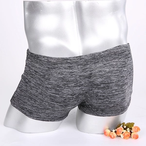 Detail view of heather grey men's trunk underwear with elastic seamless waistband
