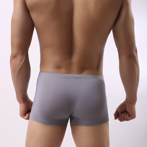 Close-up back view of men's ice silk boxer briefs showing seamless design and gray texture