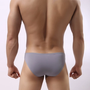 Rear view of men's sexy grey low-rise briefs showing seamless fit and sleek texture