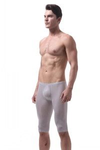 Close-up of men's light grey ice silk sports shorts with high elastic breathable fabric