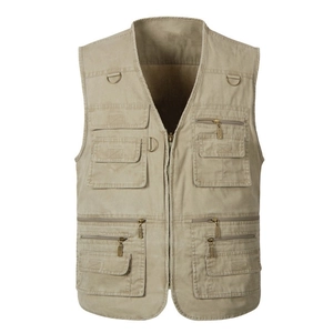 Gilet en Coton à Poches Multiples Extérieur Homme Tactique Utilité Pêche Photographie Gilet Grande Taille Décontracté Veste