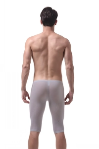 Detailed back view of light gray ice silk men's tight boxer briefs with breathable texture