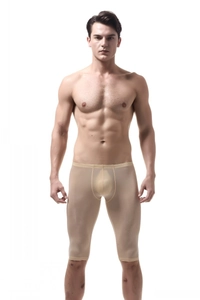 Detail of skin color ice silk long boxer briefs for men with ultra-thin breathable fabric