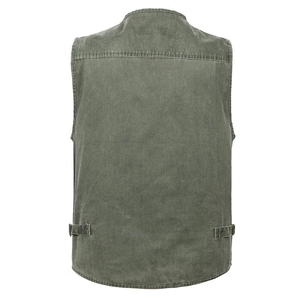 Gilet utilitaire pour hommes vert olive avec multiples poches en coton résistant