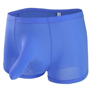 Men's ice silk boxer briefs with pouch in royal blue breathable mesh fabric
