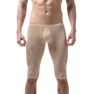 Mens thin ice silk breathable transparent mid-thigh shorts in skin tone color