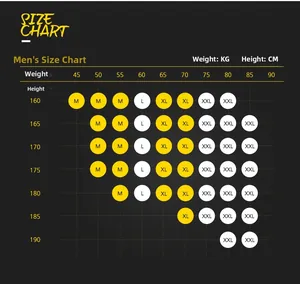 Men's size chart for boxer briefs with height and weight measurements from M to XXL