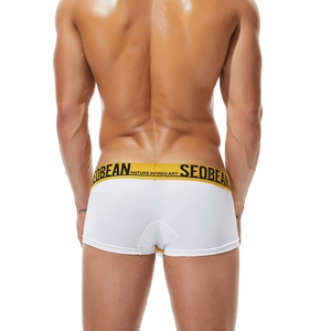 Detailed back view of white mesh boxer briefs with yellow wide elastic waistband