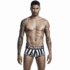 Close-up of men's low-rise sexy trunk underwear with vertical black and white stripes