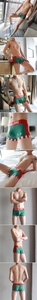 Detail of green men's boxer briefs with red elastic waistband and VIP crown logo