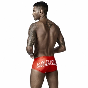 Men's sexy red low-waist swimming trunks with white ADANA print on the back