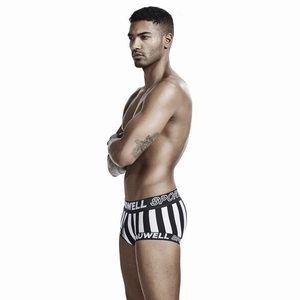 Detail view of men's low-rise striped boxer briefs with elastic sport waistband