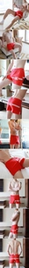 Détail du short de sport rouge pour homme avec imprimé Varsity Girl et taille élastique