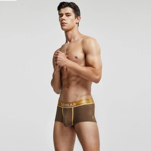 Détail de boxer pour homme à taille basse avec ceinture dorée et poche en U ergonomique