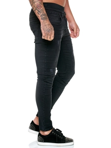 Jean Motard Homme Slim Fit Détruit Déchiré Pantalon en Denim Skinny Moto Plissé Streetwear pour Usage Quotidien