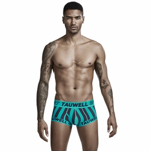 Detail of blue and purple striped low rise men's boxer shorts with sport waistband