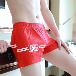 Caleçon homme rouge en coton avec taille élastique et imprimé graphique blanc varsity
