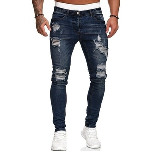 Jeans Skinny Strappati da Uomo Streetwear Pantaloni in Denim Logori Slim Fit Per Uso Quotidiano Casuale Misto Cotone