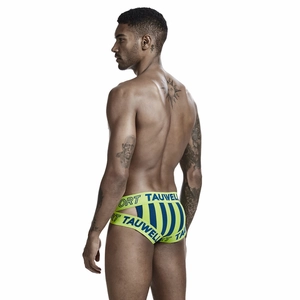 Men's sexy jockstrap with vertical stripes and fluorescent yellow elastic waistband
