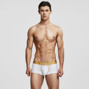 Vue détaillée du boxer pour homme blanc avec ceinture élastique dorée élégante