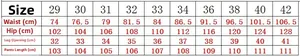 Detailed size chart for vintage men's straight leg jeans with measurements in centimeters