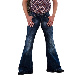 Men Retro Bell Bottom Jeans Cotton Denim Flared Pants With Whisker Washing For Casual Outdoor Vintage Hipster Style Denim Trousers