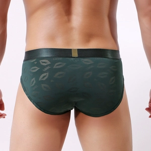 Slip pour hommes en vert foncé avec imprimé love et taille élastique noir et doré