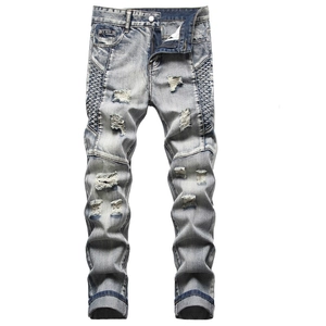Men's Ripped Distressed Denim Jeans Vintage Wash Streetwear Straight Leg Cotton Blend Mid Waist Multi Pocket Denim Pants