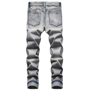 Men's retro light blue straight jeans with vintage wash and classic double back pockets