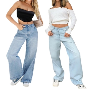 Women High Waisted Wide Leg Jeans Light Blue Washed Cotton Denim Pants Loose Straight Fit Streetwear Casual Denim Trousers