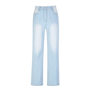 High waist wide leg jeans in light blue wash with vintage faded finish for women