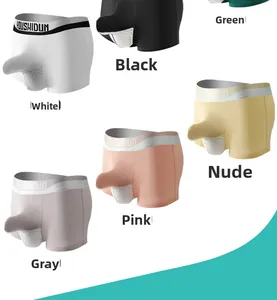 Close-up of dual pouch boxer briefs with breathable mesh support in multiple colors