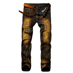 Jean Déchiré Vintage Acid Wash Pour Hommes Pantalons Denim Jambe Droite Effet Vieilli Avec Ceinture Punk Rock Streetwear