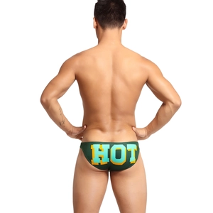 Slip da uomo verde scuro con vivace stampa HOT gialla e blu sulla parte posteriore