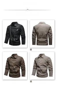 Men's motorcycle PU leather jacket with asymmetrical zipper and multi-color back view