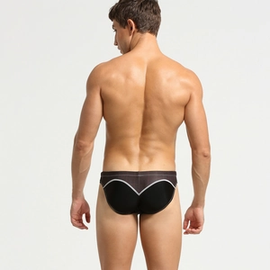 Vue arrière du slip de bain pour homme avec patchwork gris et taille élastique sportive