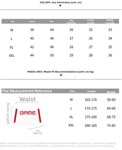 Tableau des tailles détaillé pour shorts de sport en maille pour hommes avec mesures en cm