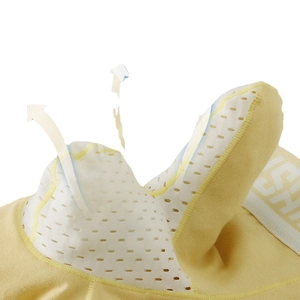 Breathable men's boxer briefs with yellow cotton fabric and white honeycomb mesh pouch