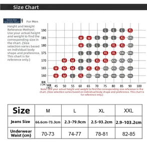 Guide des tailles pour boxers hommes avec mesures de taille de poids et de taille