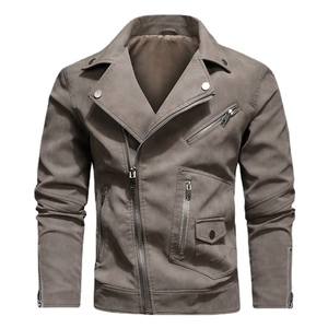 Men's Retro PU Leather Biker Jacket Large Lapel Asymmetric Zip Moto Coat Slim Fit Casual Autumn Fashion Outerwear Top
