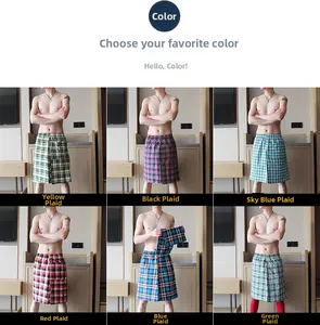 Men's home kilt shorts featuring six classic plaid patterns with elastic waistband