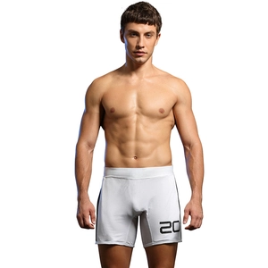Short de sport en mesh blanc pour homme avec taille élastique, bandes noires et numéro 20