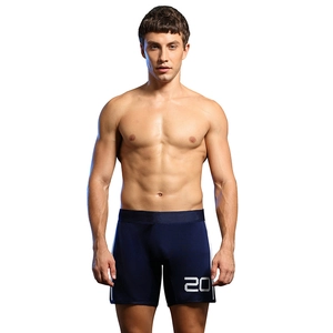 Short de sport pour homme en mesh bleu marine avec rayures blanches et numéro 20 imprimé