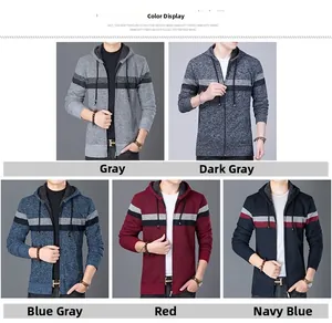Detailed color display of men's thermal hooded cardigans in five different casual styles