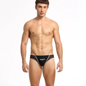 Slip de bain sport pour hommes noir avec panneaux gris et logo de marque devant