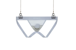 Macro view of white men's jockstrap showing breathable mesh pouch and elastic waistband