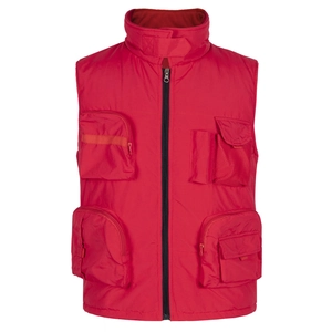 Men Outdoor Multi Pocket Vest Fleece Lined Windproof Fishing Hiking Waistcoat Casual Standing Collar Zipper Warm Jacket