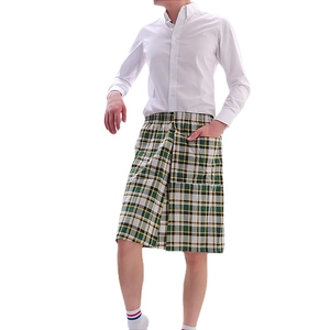 Men Scottish Style Plaid Lounge Shorts Elastic Waist Breathable Cotton Blend Loose Kilt Style Pajama Bottoms For Home Wear